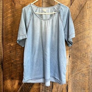 Self esteem distressed denim lightweight tunic shirt size 1X. -A13